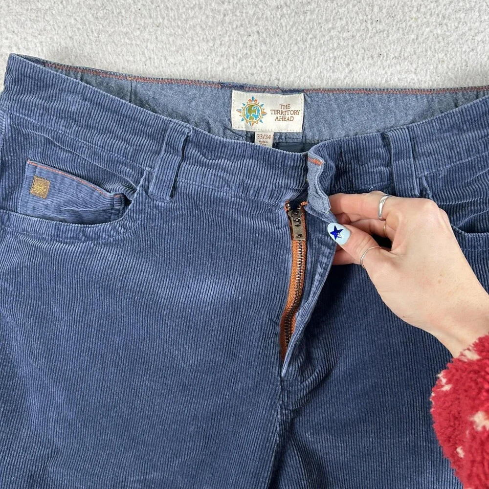The Territory Ahead Pants Mens 33x31 Blue Corduroy Stretch Chino 5-Pocket Casual
